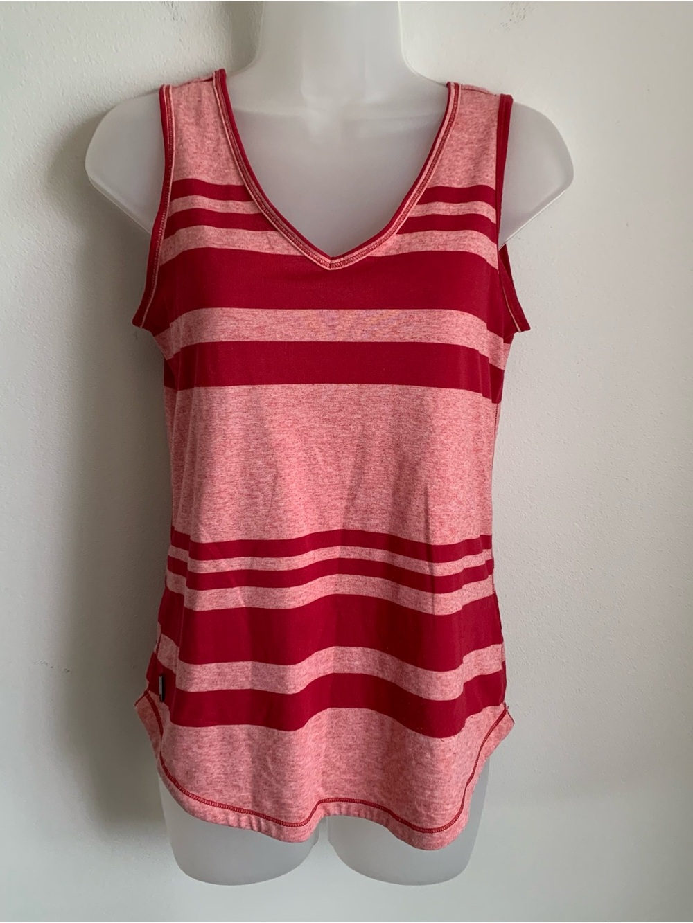 Red and Light Pink Striped V-Neck Tank Top